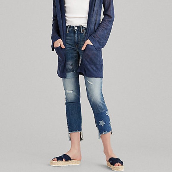 Polo‎ Ralph Lauren Waverly Straight Star Crop Patchwork Fringe Jeans Pants 30 - Picture 4 of 10